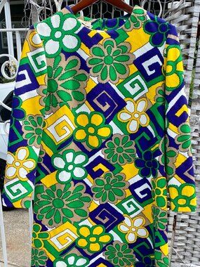 1960s Puritan Forever Young Mini Shift Dress Psychedelic Floral Geometric